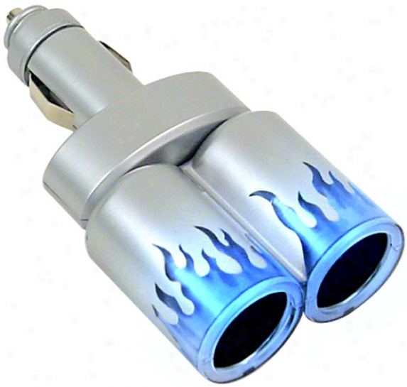 12 Volt Glowing Blue Flames Twin Socket Adapter