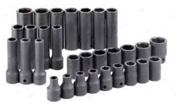 30 Piece 1/2'' Drive 6 Point Standard And Deep Metric Impact Socket Concrete