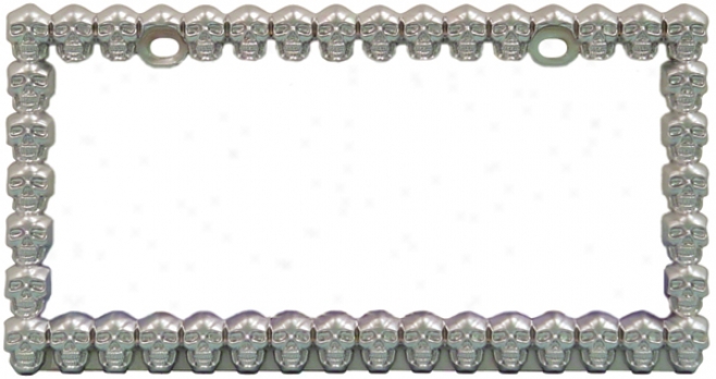 Chrome Chain Of Skulls Metal License Plate Frame