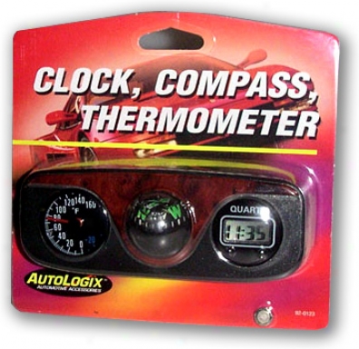 Clock, Compass And Thermomteer Gauge