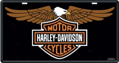 Harley-davidson - Oversized Black W/ Eagle Bar & Shield Auto Tag