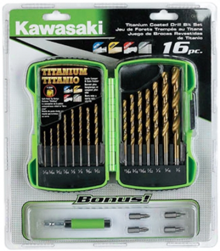 Kawasaki 16-piece Titanium Coated Drill Bit Set