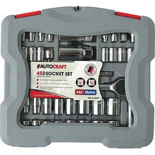 Autocraft 1/4inch 3/8inch Socket Set Sae Mm 45pc - Ac334