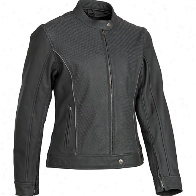 Womens Black Pearl Perforated Leather Jacket